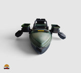 PrintForFishing 3D printed green bait buckets and black floats attached to an Anatec Monocoque fishing bait boat