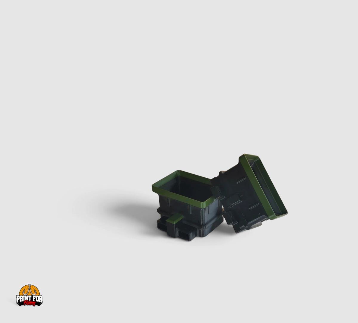 PrintForFishing 3D printed bait buckets and floats for Anatec Monocoque fishing boat in green and black