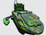Caméra subaquatique PrintForFishing montée sur un bateau amorceur Anatec PackBoat au motif camouflage vert