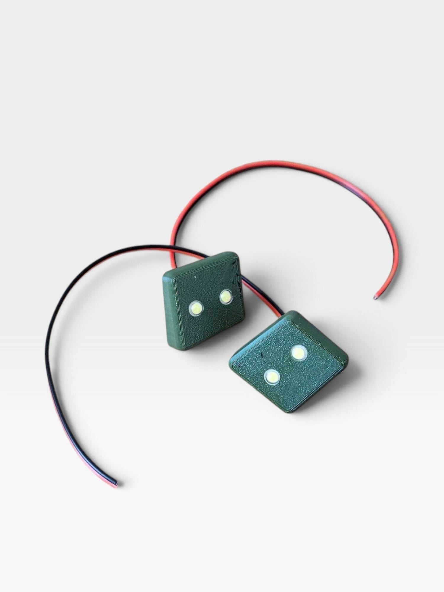 Paire de phares LED PrintForFishing verts pour bateau amorceur avec câblage noir et rouge pour pêche de nuit